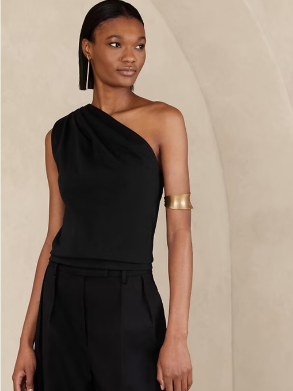 Banana Republic One-Shoulder Heavy Cotton Tank Top In Black Size M NWT